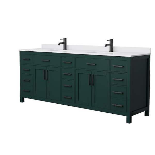 Beckett 84 in. W x 22 in. D x 35 in. H Double Sink Bathroom Vanity in Green with White Cultured Marble Top