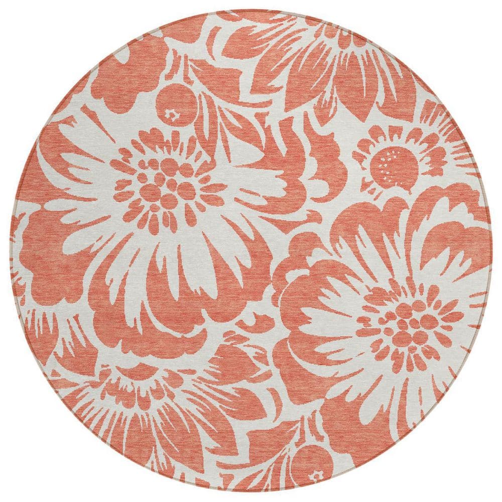 HomeRoots Salmon, Ivory 8 ft. x 8 ft. Woven Floral Polyester Round ...