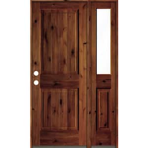 44 in. x 80 in. Knotty Alder Square Top Right-Hand/Inswing Clear Glass Red Chestnut Stain Wood Prehung Front Door w/RHSL
