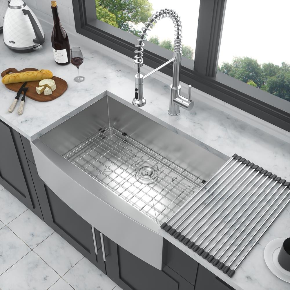 33 in. Farmhouse/Apron-front Single Bowl 16-Gauge Brushed Nickel Stainless Steel Kitchen Sink with Bottom Grids price history on PriceWatchPro