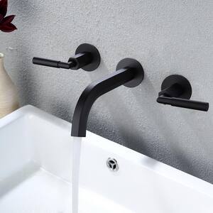 Double Handle Wall Mounted Bathroom Faucet in Matte Black