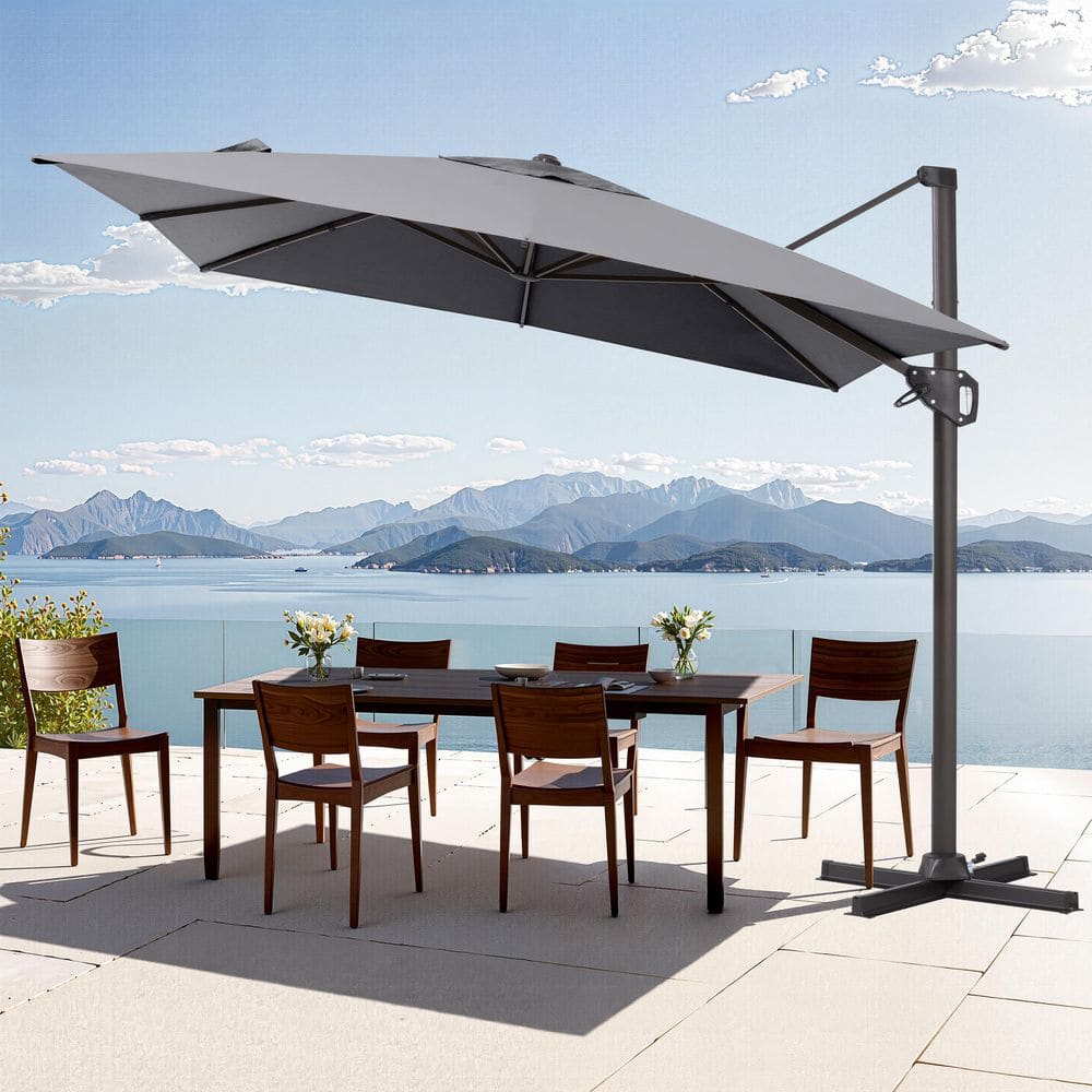 9 ft. x 11 ft. Aluminum Cantilever Offset 360° Swivel Adjustable Canopy Tilt Patio Umbrella in Dark Gray, No Base price history on PriceWatchPro