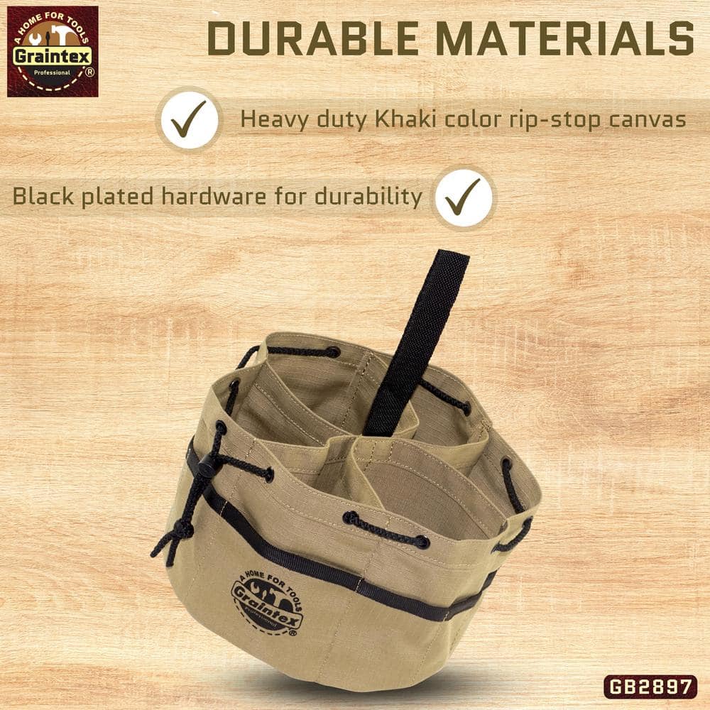 Khaki Canvas 10" Tool Grab Bag with Drawstring Closure