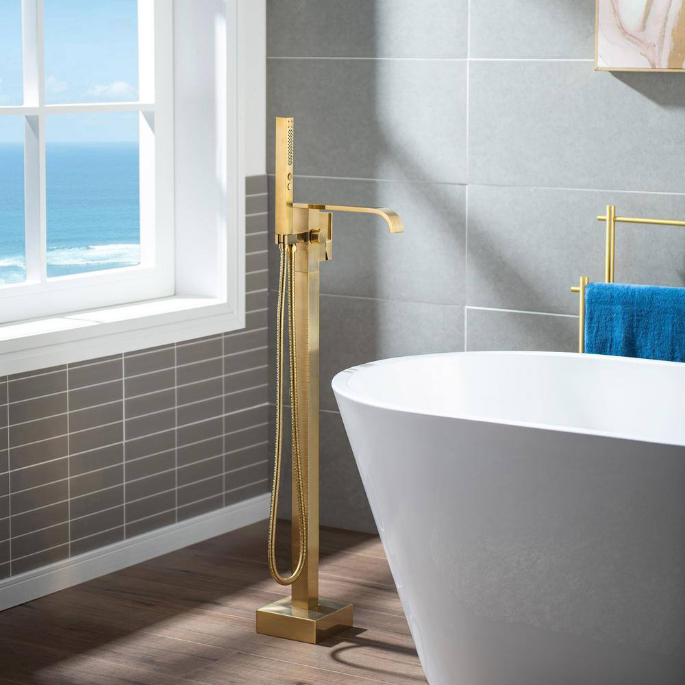 WOODBRIDGE Freestanding Floor Mount Single Handle Bath Tub Filler with