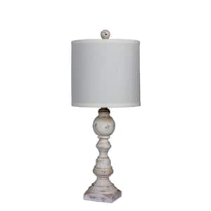 26 in. Distressed Balustrade Resin Table Lamp in a Cottage Antique White