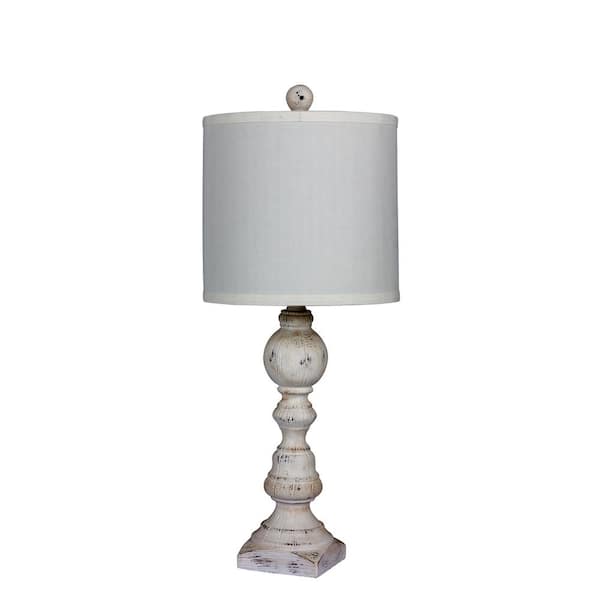 Fangio Lighting 26 in. Distressed Balustrade Resin Table Lamp in a Cottage Antique White