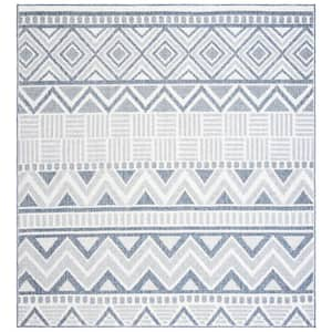 Bermuda Cream/Navy 8 ft. x 8 ft. Square Geometric Striped Indoor/Outdoor Area Rug