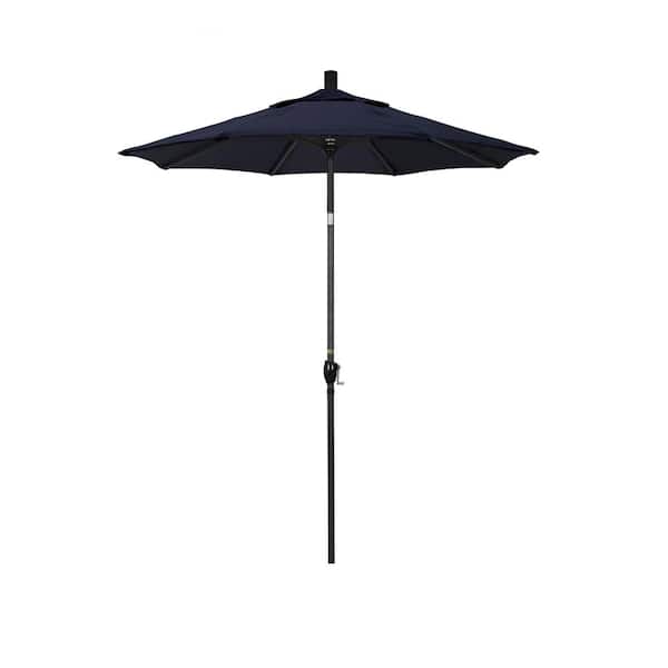 California Umbrella 6 ft. Stone Black Aluminum Market Patio Umbrella with Crank and Tilt in Navy Sunbrella