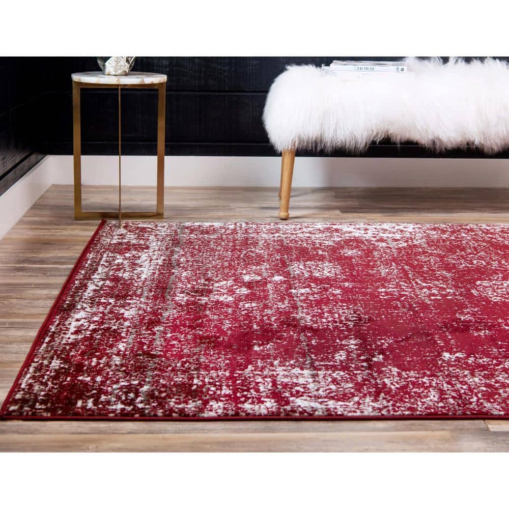 Burgundy and Gray Rectangular Synthetic Area Rug