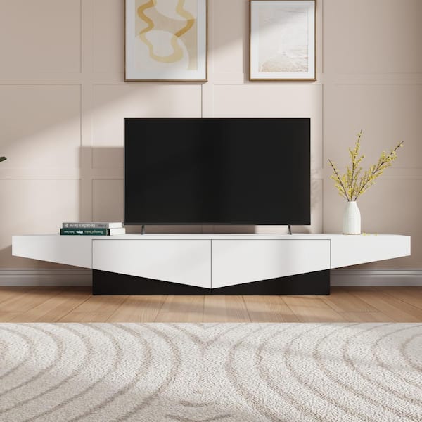 FUFU&GAGA Black and White Wooden Grain TV Stand, Entertainment Center Fits TV's up to 80 in. with 2 Drawer for Storage