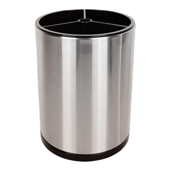 Silvery Stainless Steel Utensil Holder with 360° Rotating 3-Compartment Organizer