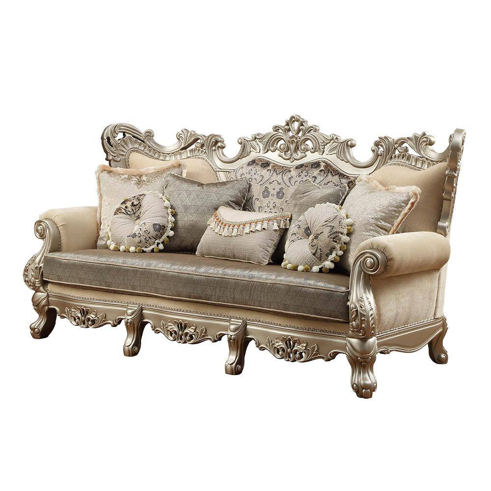 Ranita Beige Fabric Sofa with Rolled Arms and Nailhead Trim