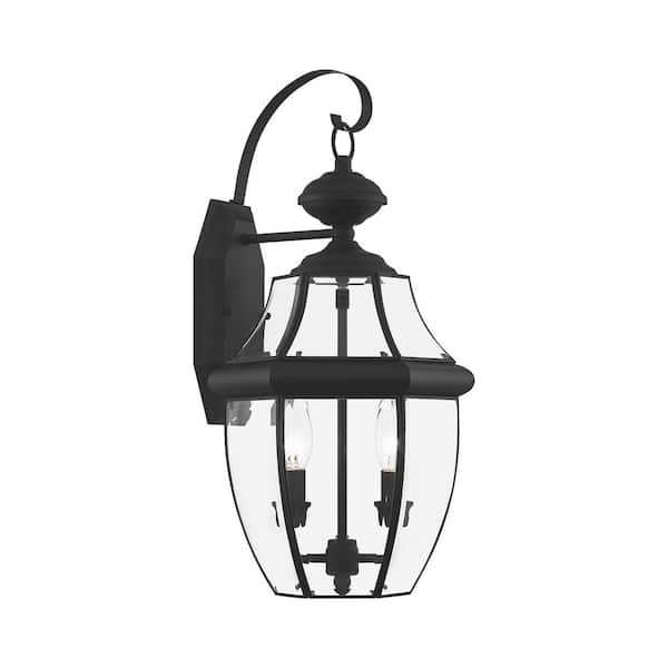 Aston 20.25 in. 2-Light Black Outdoor Hardwired Wall Lantern Sconce with No Bulbs Included