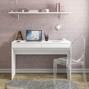 Lindoia 47.25 in. White Writing Desk with 2-Drawers