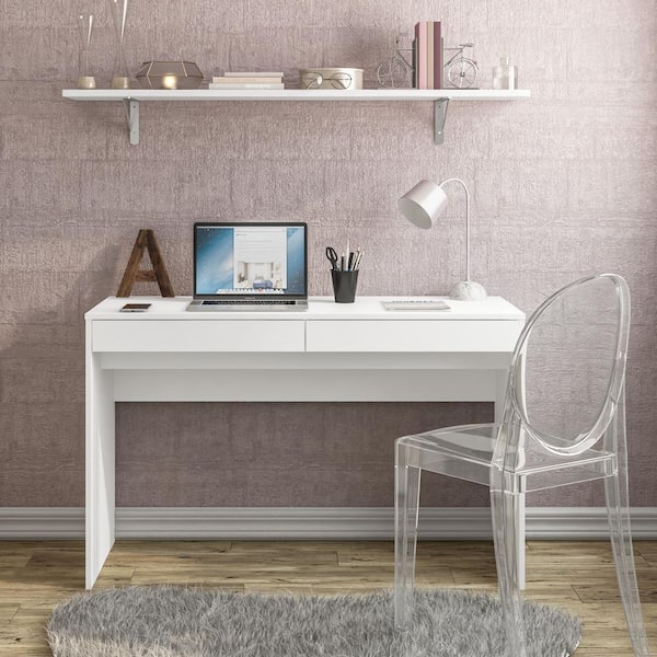 Polifurniture Lindoia 47.25 in. White Writing Desk with 2-Drawers