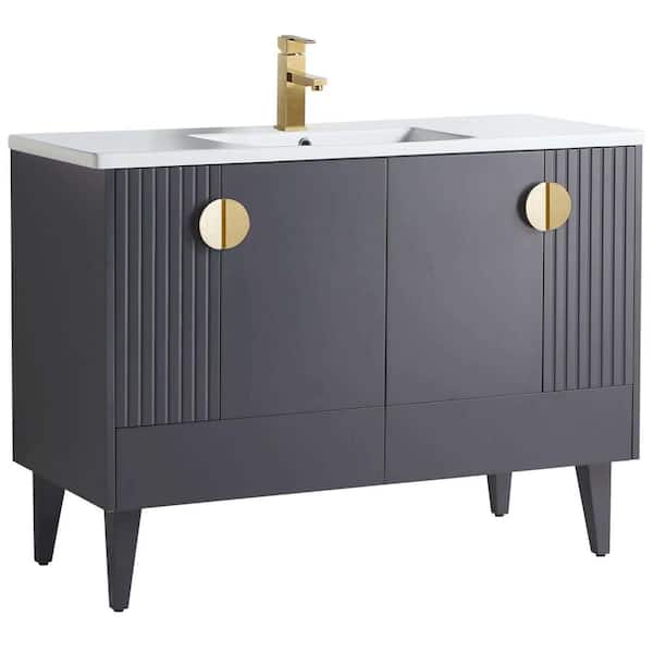FINE FIXTURES Venezian 48 in. W x 18.11 in. D x 33 in. H Bathroom Vanity Side Cabinet in Rock Gray with White Ceramic Top