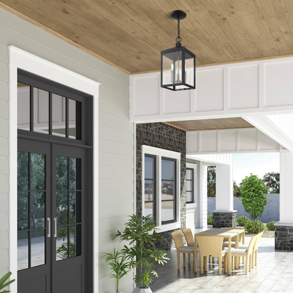 Nyack Modern Black 3-Light Outdoor Pendant with Clear Glass
