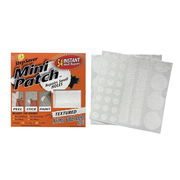 Stepsaver PRODUCTS Self Adhesive Paint Ready 'Mini Patch' Repair wall anchor and nail size holes. (Textured Wall Patch)