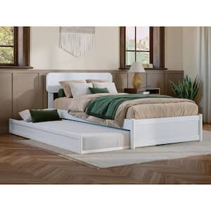 Capri White Solid Wood Frame Twin XL Platform Bed with Panel Footboard and Twin XL Trundle