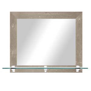 Modern Rustic ( 25.5 in. W x 21.5 in. H ) Harvest Brown Horizontal Mirror with Tempered Glass Shelf and White Brackets