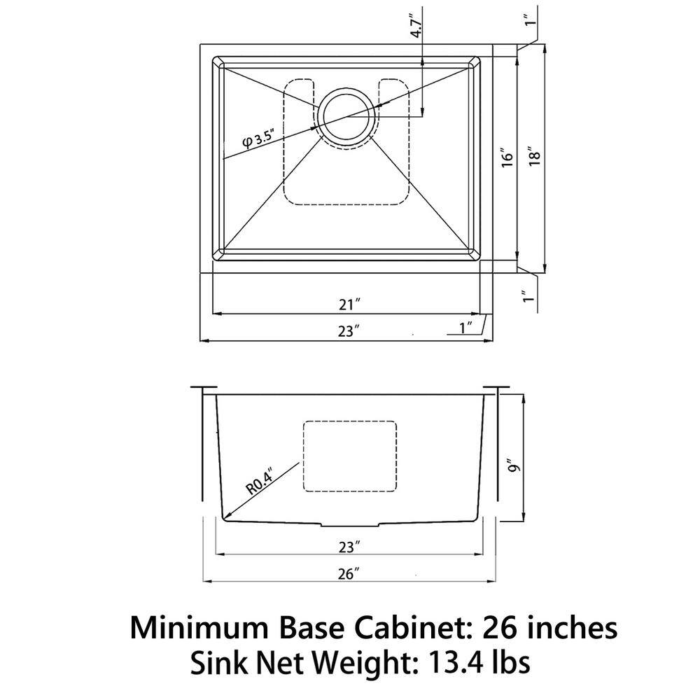 Sinber 23" Stainless Steel Drop-in Single Bowl Kitchen Sink