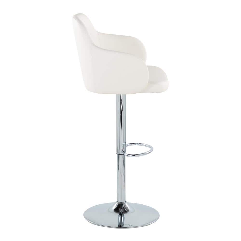 White Faux Leather Adjustable Swivel Bar Stools with Metal Base