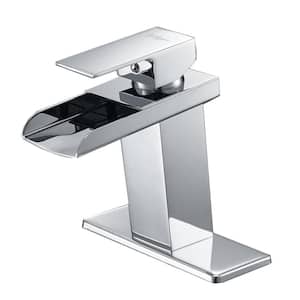 Waterfall Single Hole Single-Handle Bathroom Sink Faucet with Supply Line and Escutcheon in Polished Chrome