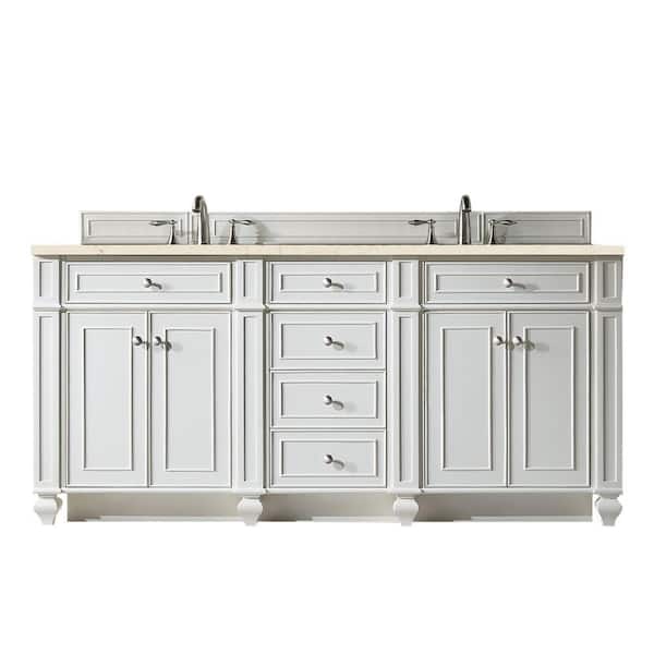 James Martin Vanities Bristol 72 in. W x 23.5 in. D x 34 in. H Double Bath Vanity in Bright White with Eternal Marfil Quartz Top