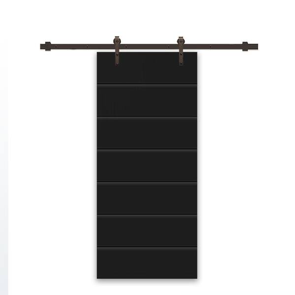 CALHOME 28 in. x 80 in. Black Painted Composite MDF Paneled Interior Sliding Barn Door with Hardware Kit