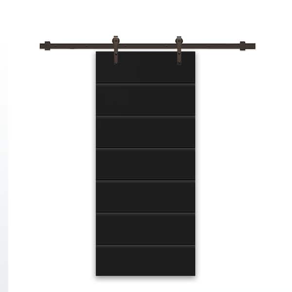 CALHOME 34 in. x 84 in. Black Stained Composite MDF Paneled Interior Sliding Barn Door with Hardware Kit
