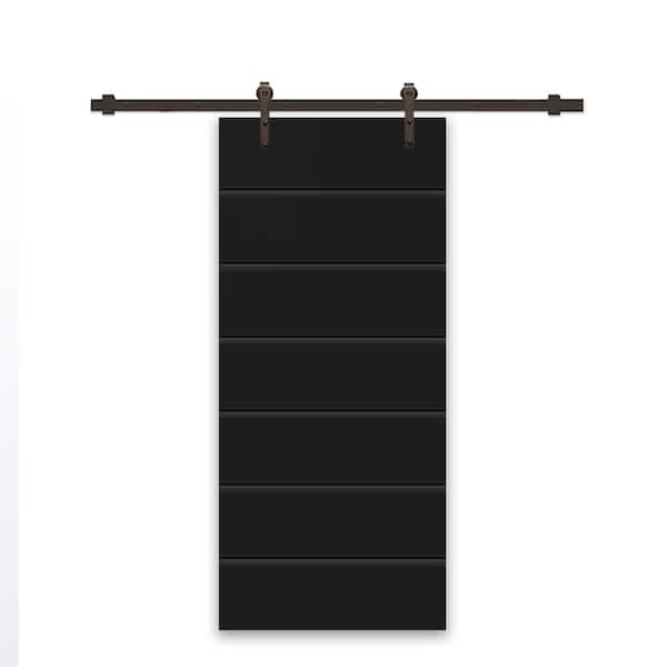 CALHOME 44 in. x 84 in. Black Painted Composite MDF Paneled Interior Sliding Barn Door with Hardware Kit