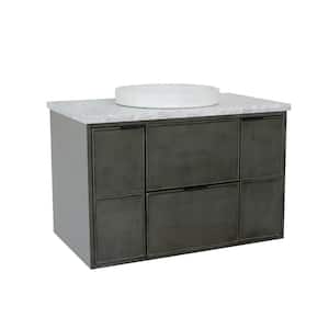 Scandi II 37 in. W x 22 in. D Wall Mount Bath Vanity in Gray with Marble Vanity Top in White with White Round Basin