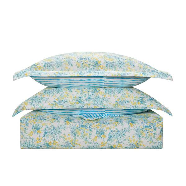 Poppy & Fritz Happy Floral 2-Piece Blue Microfiber Reversible Twin