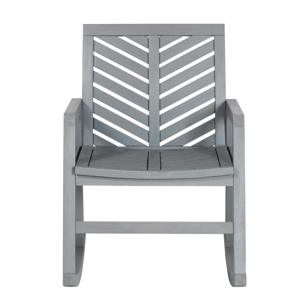 Gray Wash Chevron Pattern Acacia Wood Outdoor Rocking Chair