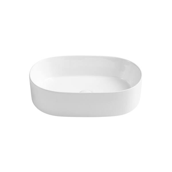 Boyel Living 22 In X 14 25 In X 5 75 In White Above Counter Ceramic Oval Vessel Sink With Pop Up Drain Ys Bathsnik 081 The Home Depot