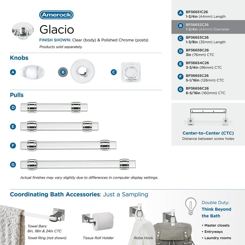 Glacio 1-3/4 inch Clear Polished Chrome Round Cabinet Knob