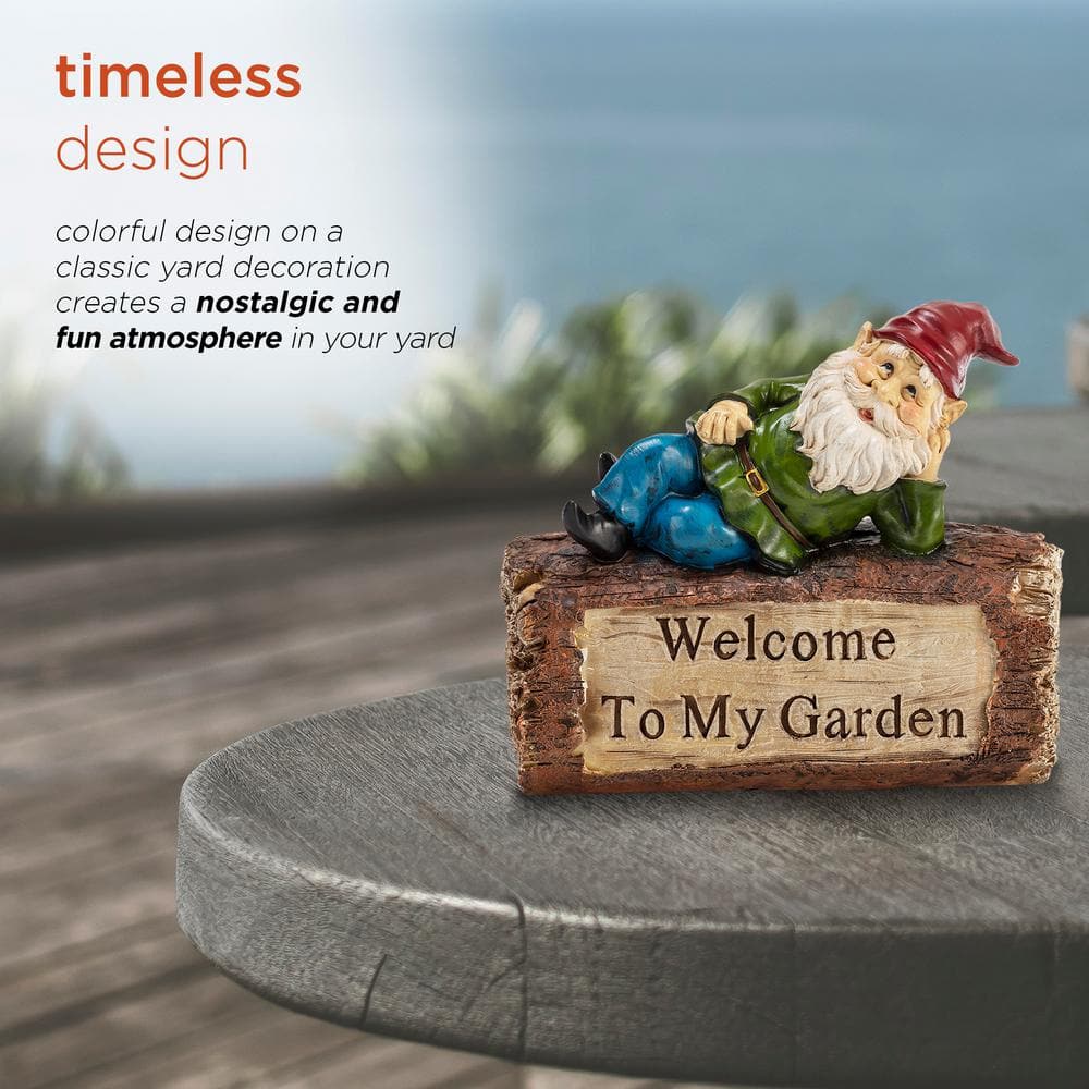 Whimsical Multicolor Polyresin Gnome Welcome Lawn Statue