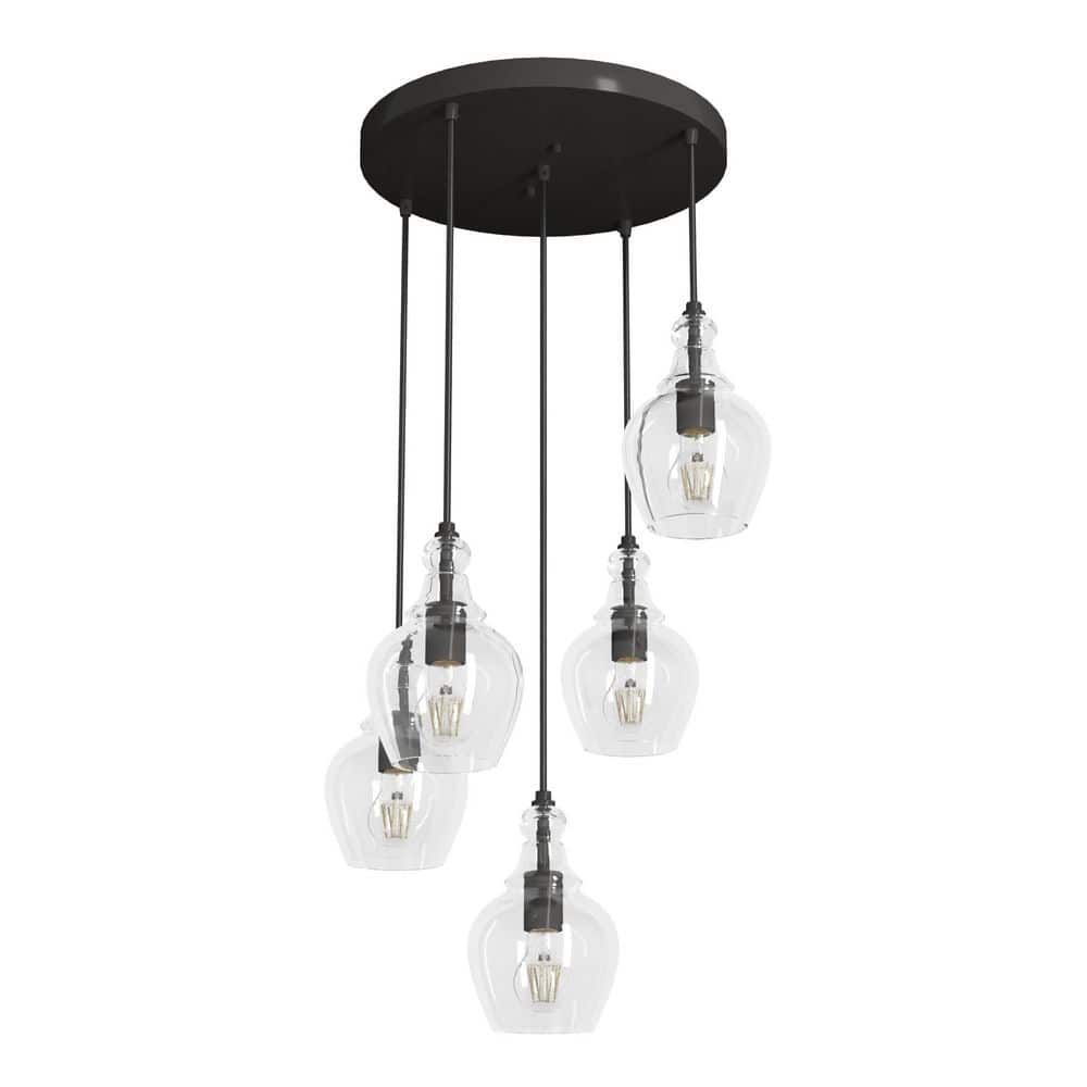 Maple Park Noble Bronze 5-Light Glass Cluster Pendant