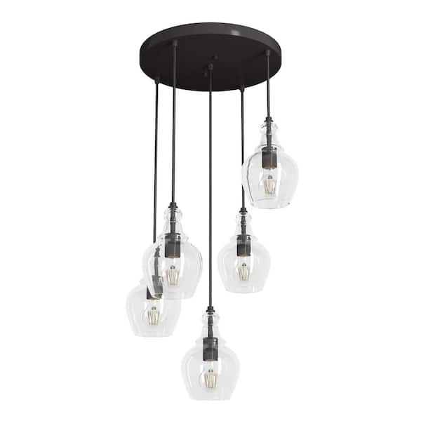 Maple Park 5-Light Noble Bronze Waterfall Chandelier with Clear Glass Shades