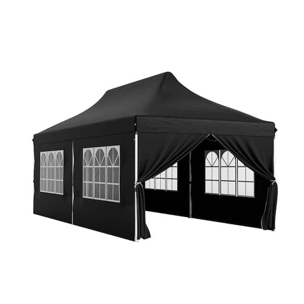 ANGELES HOME 10 ft. x 20 ft. Black Pop-Up Canopy with 6-Sidewalls and Windows and Carrying Bag for Party Wedding Picnic