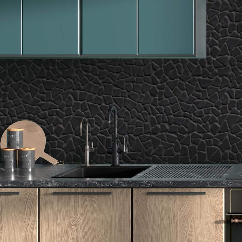 12" x 12" Black Matte Glass Pebble Mosaic Tile