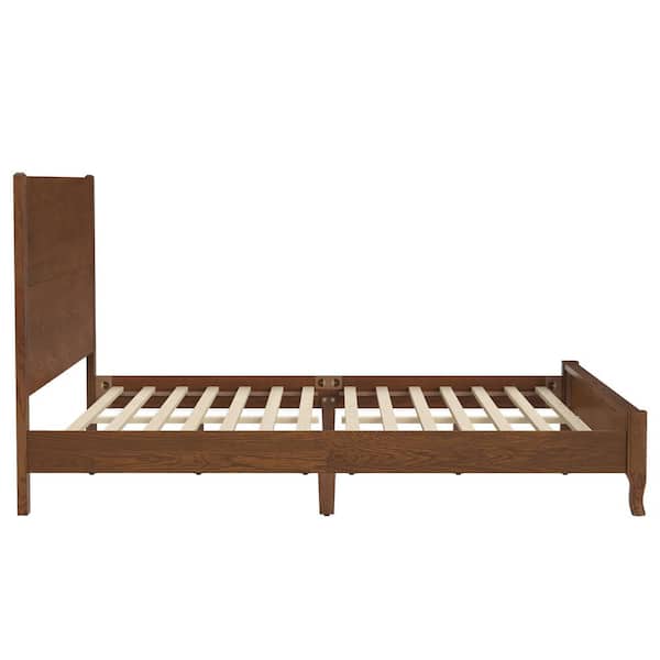 Yolo Brown Walnut Solid Red Oak Wood Frame King Size Platform Bed Frame with Headboard Wooden Slat Support