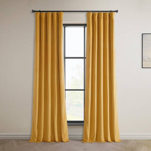 Exclusive Fabrics & Furnishings Aztec Gold Velvet Rod Pocket Room Darkening Curtain - 50 in. W x 108 in. L Single Panel Window Velvet Curtain
