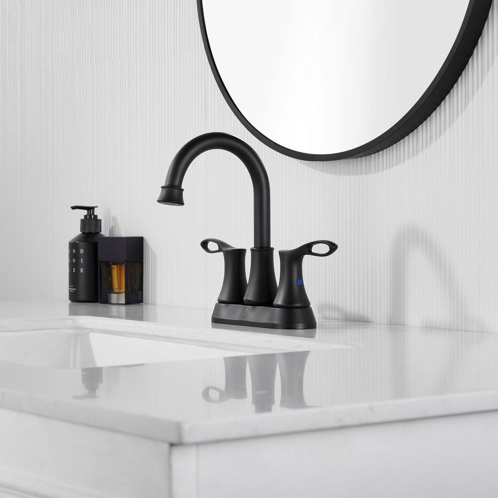 Matte Black Stainless Steel 4-Inch Centerset Bathroom Faucet with Drain Kit