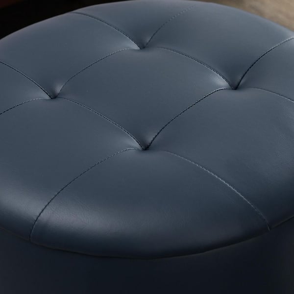 LUE BONA 16.5 in. Wide Faux Leather Swivel Round Tufted Ottoman