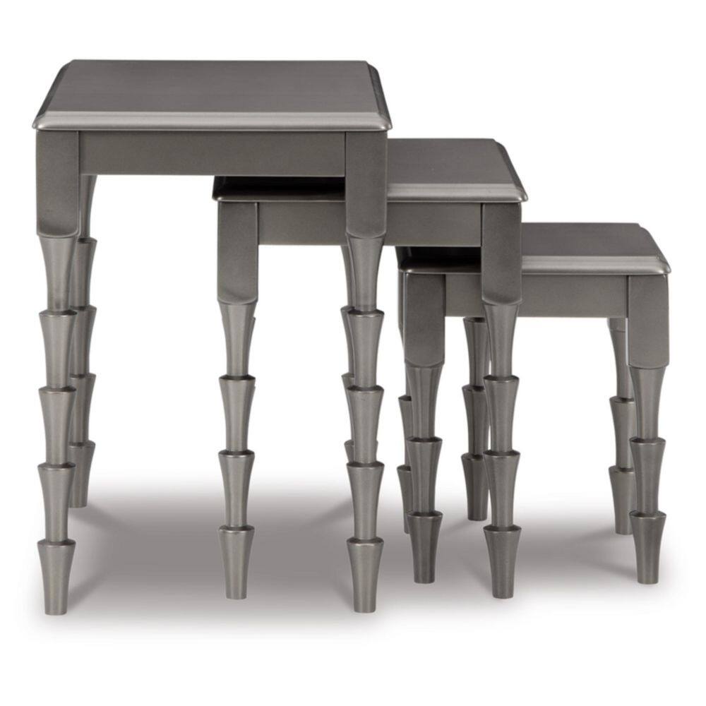 Metallic Gray Wood and Metal Nesting Side Tables Set