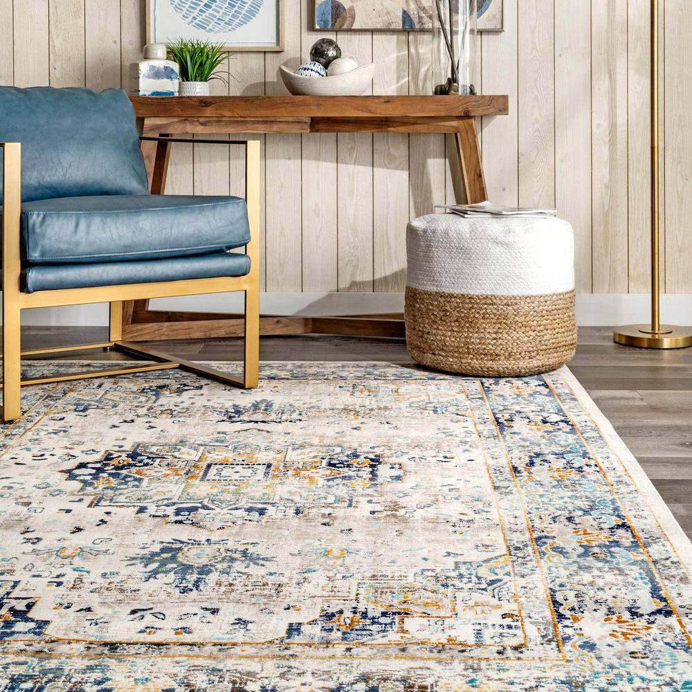Square 6' Blue Medallion Easy-Care Synthetic Area Rug