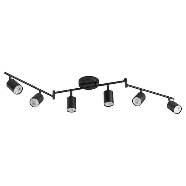 6-Light 4 ft. Matte Black Ceiling Mounted Hardwired Track Lighting Kit with Adjustable Heads and 6-Bulbs Included