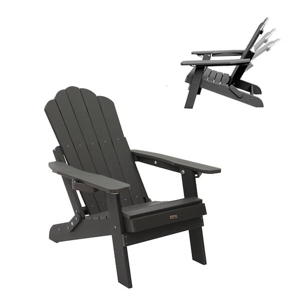 Mondawe Gray HIPS Plastic Folding Patio Adirondack Chair Adjustable Reclining Chair with Cup Holder