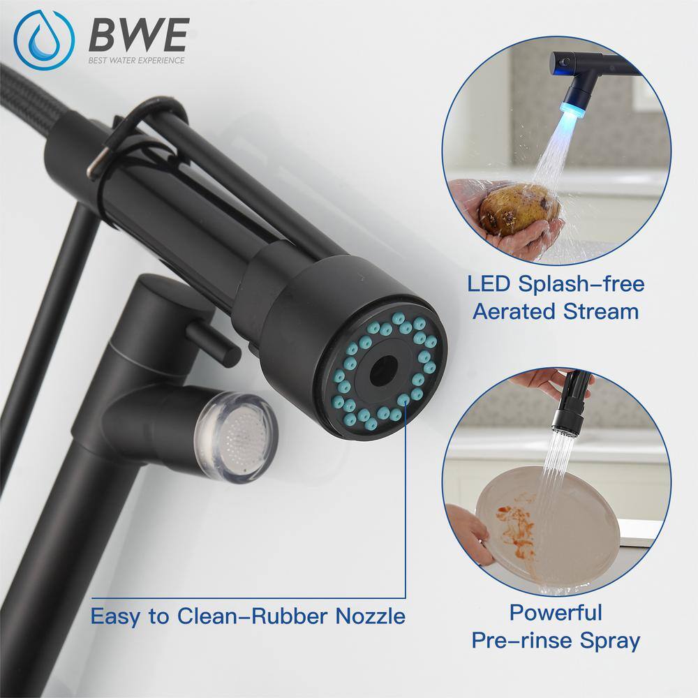 Matte Black Single Handle Pull-Down Sprayer Kitchen Faucet with LED Light